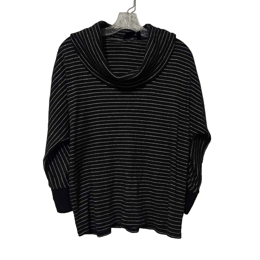 Rafaella Black Metallic Striped Cown Neck Knit Top Size Large